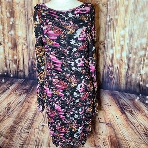 Bebe rouched floral dress medium
